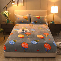 HKM-203155 Warm Flannel Cartoon Printed Fitted Sheet - Cozy Winter Mattress Cover in Various Design Options