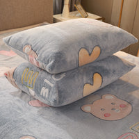 HKM-203155 Warm Flannel Cartoon Printed Fitted Sheet - Cozy Winter Mattress Cover in Various Design Options