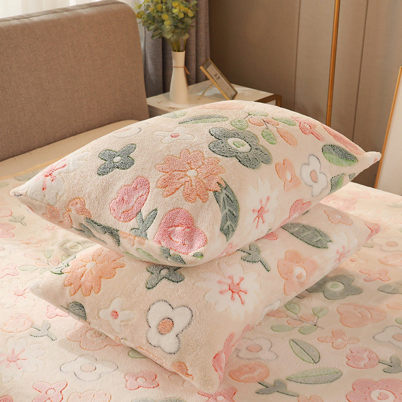 HKM-203155 Warm Flannel Cartoon Printed Fitted Sheet - Cozy Winter Mattress Cover in Various Design Options