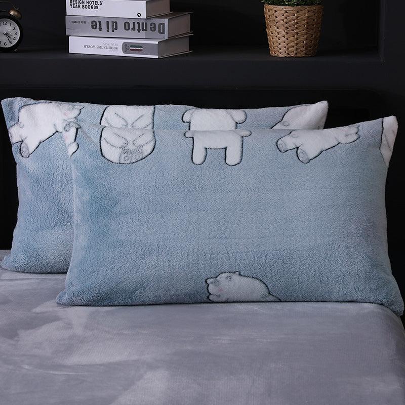 HKM-203155 Warm Flannel Cartoon Printed Fitted Sheet - Cozy Winter Mattress Cover in Various Design Options