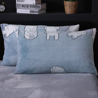 HKM-203155 Warm Flannel Cartoon Printed Fitted Sheet - Cozy Winter Mattress Cover in Various Design Options