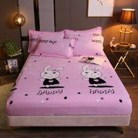 HKM-203155 Warm Flannel Cartoon Printed Fitted Sheet - Cozy Winter Mattress Cover in Various Design Options