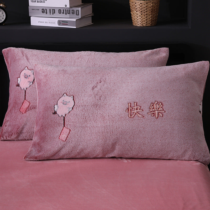 HKM-203155 Warm Flannel Cartoon Printed Fitted Sheet - Cozy Winter Mattress Cover in Various Design Options
