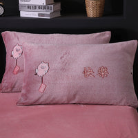 HKM-203155 Warm Flannel Cartoon Printed Fitted Sheet - Cozy Winter Mattress Cover in Various Design Options