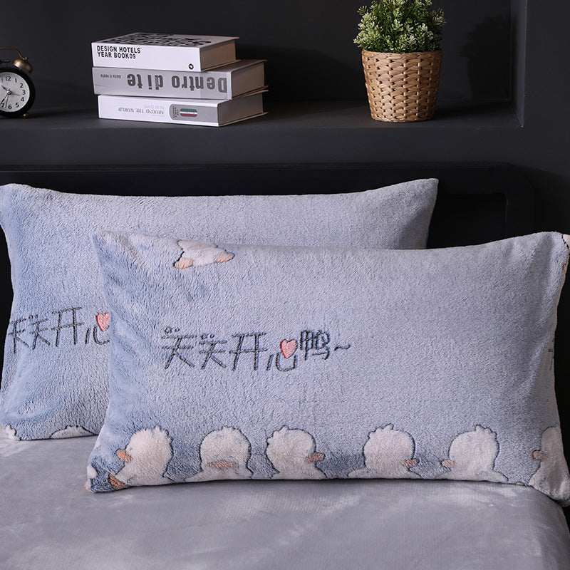 HKM-203155 Warm Flannel Cartoon Printed Fitted Sheet - Cozy Winter Mattress Cover in Various Design Options