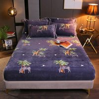 HKM-203155 Warm Flannel Cartoon Printed Fitted Sheet - Cozy Winter Mattress Cover in Various Design Options