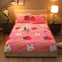 HKM-203155 Warm Flannel Cartoon Printed Fitted Sheet - Cozy Winter Mattress Cover in Various Design Options