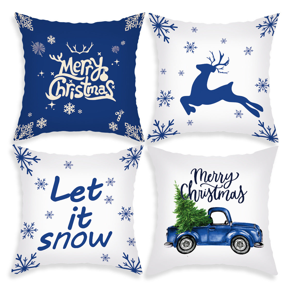 HKM-203219 Cartoon Santa Claus and Elk Holiday Pillow Covers - Decorative Cushion Covers 45x45cm, Multiple Sets Available