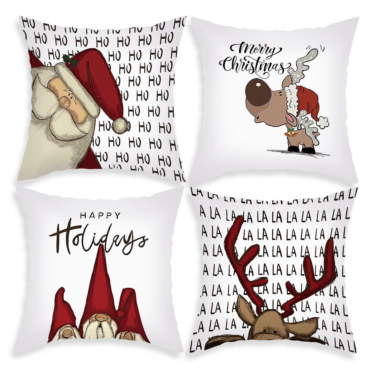 HKM-203219 Cartoon Santa Claus and Elk Holiday Pillow Covers - Decorative Cushion Covers 45x45cm, Multiple Sets Available