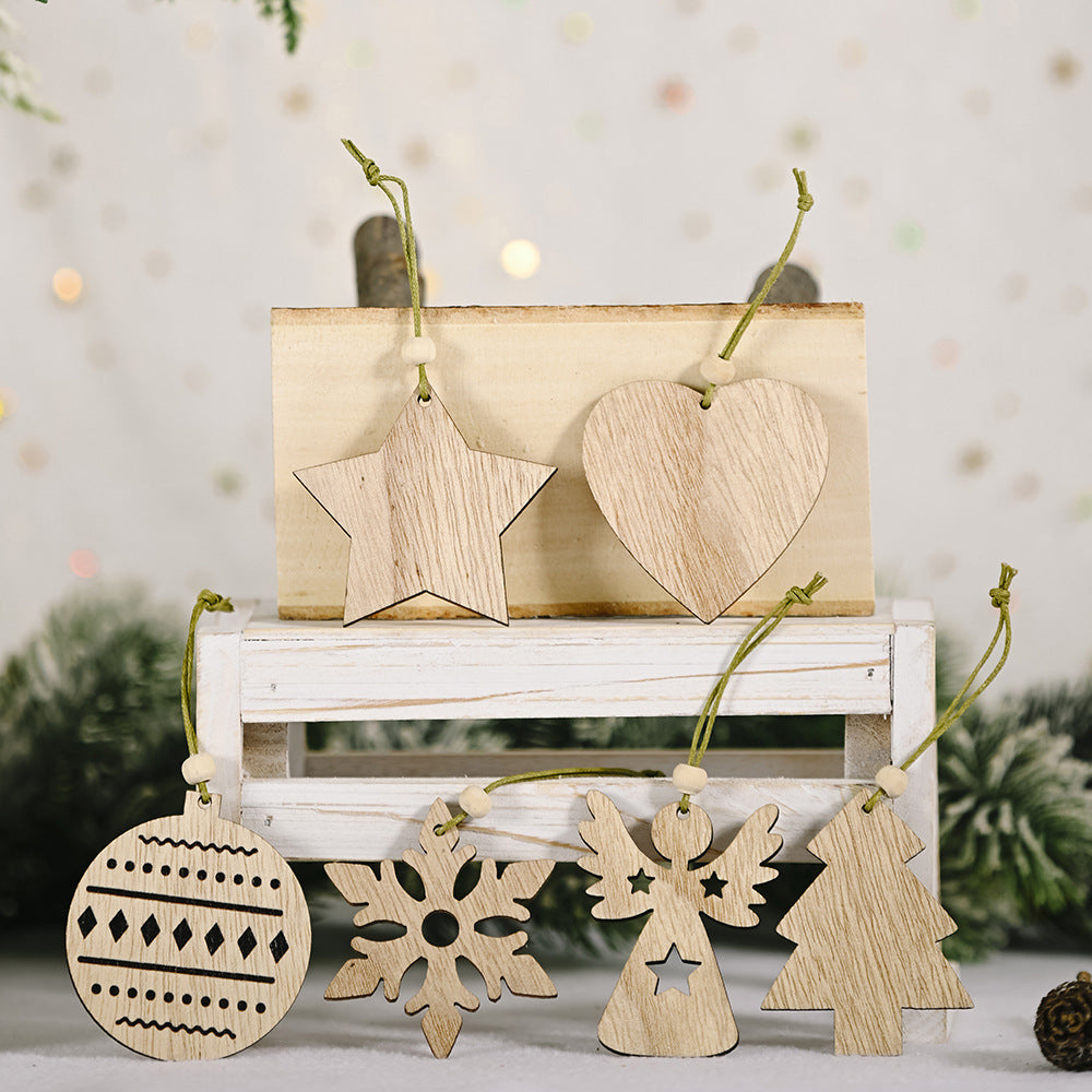 HKM-203283 Wooden Christmas Pendant in Transparent Box - Angel, Tree, Star, Love, Snowflake, Sphere Models