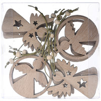 HKM-203283 Wooden Christmas Pendant in Transparent Box - Angel, Tree, Star, Love, Snowflake, Sphere Models