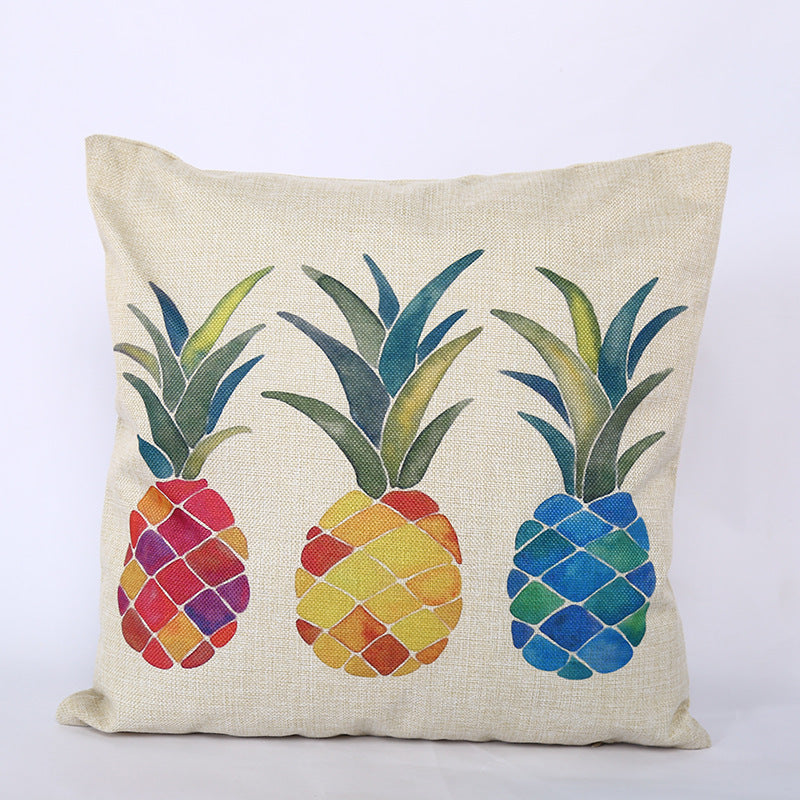 HKM-203539 Pineapple Print Square Linen Pillowcase for Car and Home Decoration