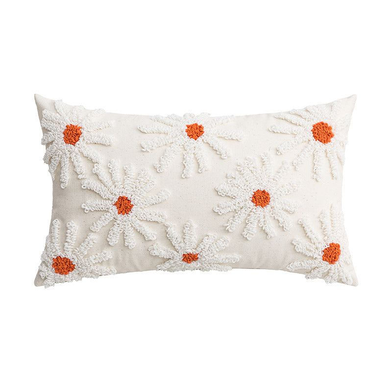 HKM-203603 Scandinavian Floral Tufted Pillowcase – Cotton Cushion Cover for Home Décor