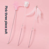 HKM-203795 Multi-Color Feather Cat Wand Toy Set with Bells - Three-Piece Interactive Play Set
