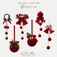 HKM-203923 Elegant Flocking Christmas Tree Ornaments - Wine Red Bells & Decor for Festive Celebrations