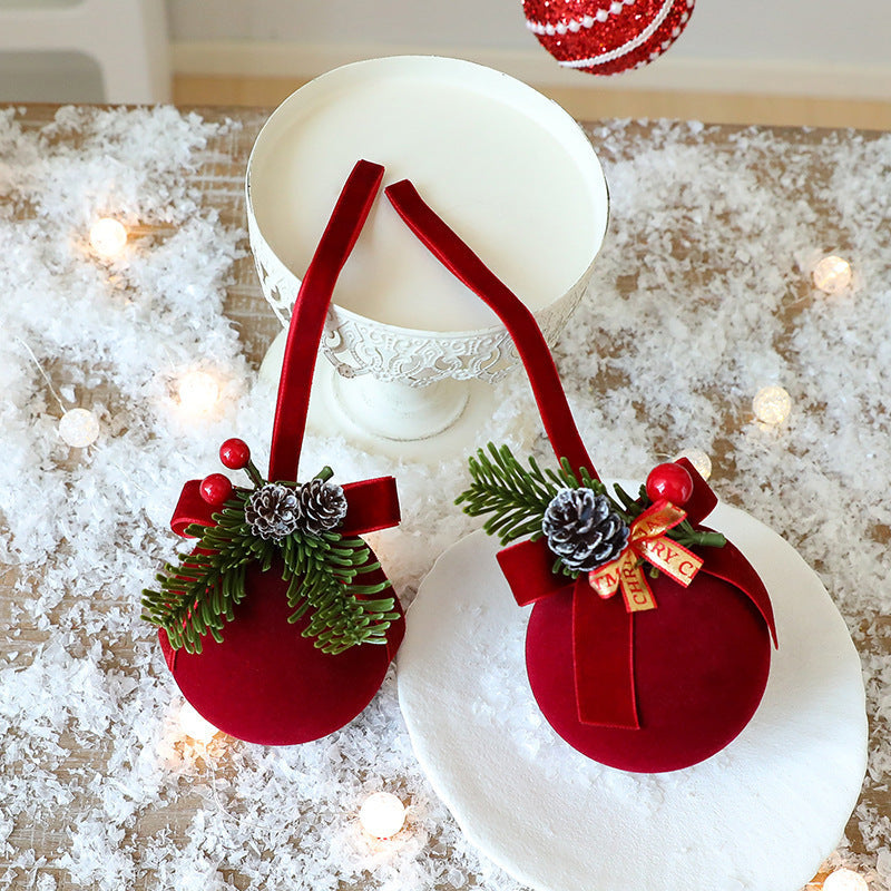 HKM-203923 Elegant Flocking Christmas Tree Ornaments - Wine Red Bells & Decor for Festive Celebrations