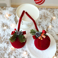 HKM-203923 Elegant Flocking Christmas Tree Ornaments - Wine Red Bells & Decor for Festive Celebrations