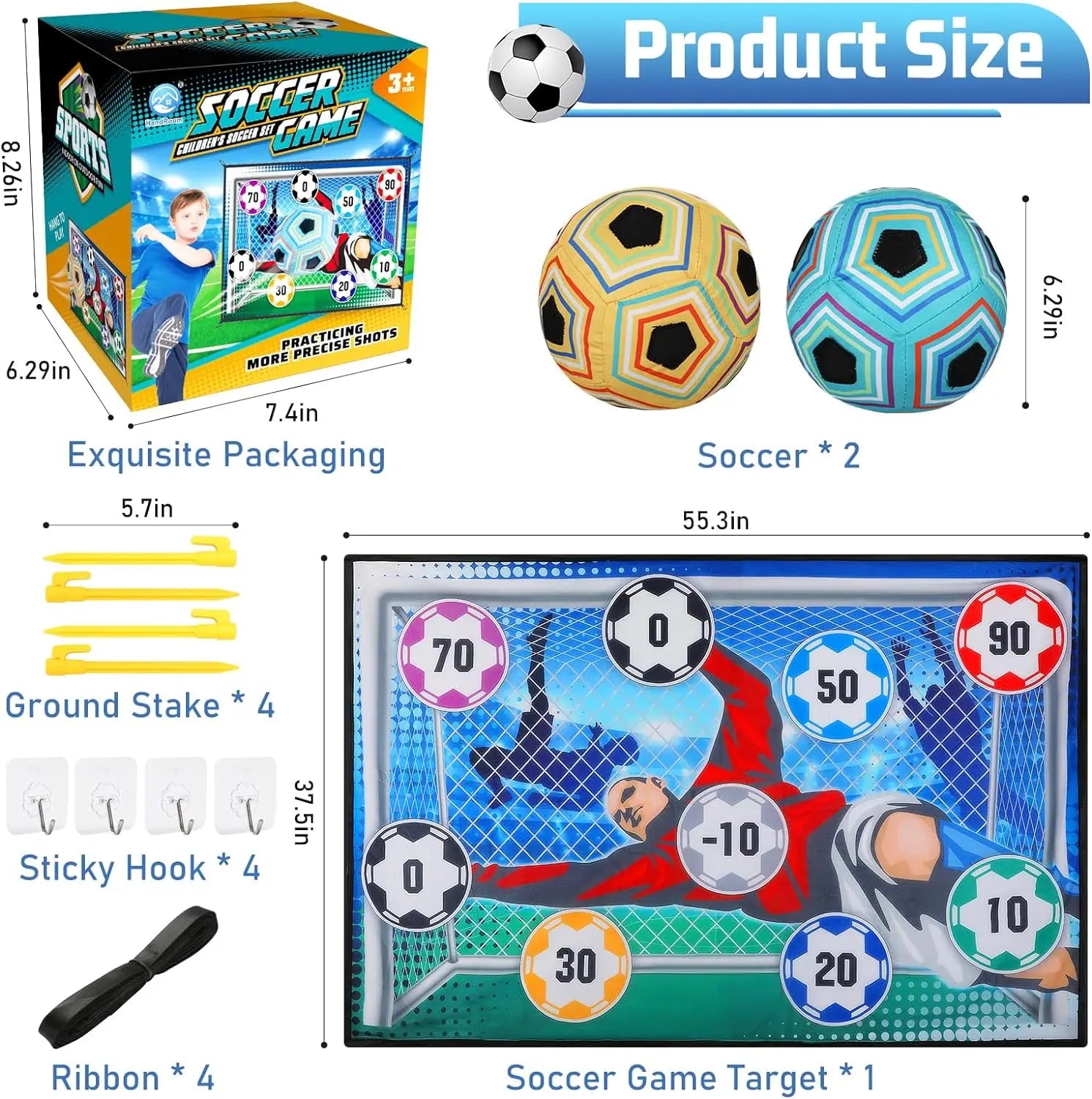 HKM-204115 Kids Indoor Outdoor Soccer Ball Game Set with 2 Soccer Balls and Target