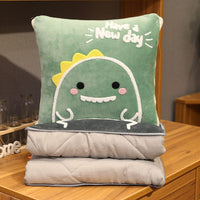 HKM-204371 Dinosaur Husky Cartoon Air Conditioner Throw Quilt and Pillow Set, Plush Filling 1x1.5m