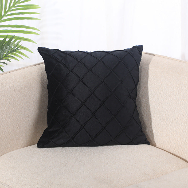 HKM-204435 Velvet Plaid Pillowcase for Home Sofa and Bedside - Soft and Breathable Cushion Cover