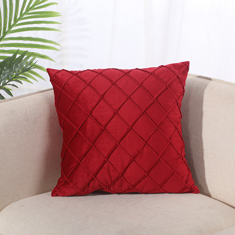 HKM-204435 Velvet Plaid Pillowcase for Home Sofa and Bedside - Soft and Breathable Cushion Cover
