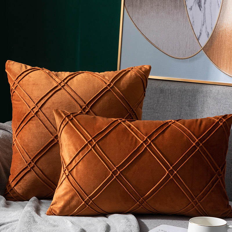 HKM-204435 Velvet Plaid Pillowcase for Home Sofa and Bedside - Soft and Breathable Cushion Cover