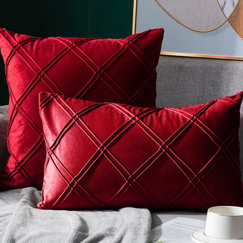 HKM-204435 Velvet Plaid Pillowcase for Home Sofa and Bedside - Soft and Breathable Cushion Cover