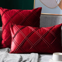 HKM-204435 Velvet Plaid Pillowcase for Home Sofa and Bedside - Soft and Breathable Cushion Cover