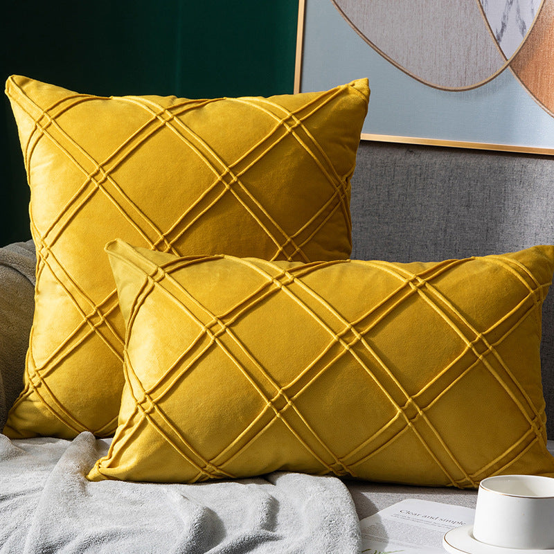 HKM-204435 Velvet Plaid Pillowcase for Home Sofa and Bedside - Soft and Breathable Cushion Cover