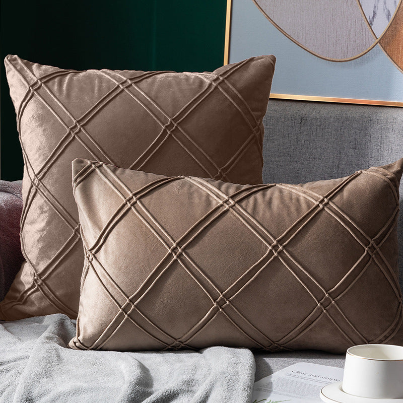 HKM-204435 Velvet Plaid Pillowcase for Home Sofa and Bedside - Soft and Breathable Cushion Cover