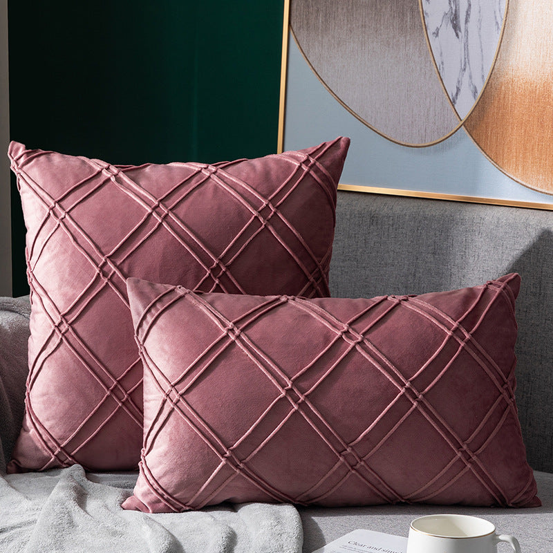 HKM-204435 Velvet Plaid Pillowcase for Home Sofa and Bedside - Soft and Breathable Cushion Cover