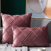 HKM-204435 Velvet Plaid Pillowcase for Home Sofa and Bedside - Soft and Breathable Cushion Cover
