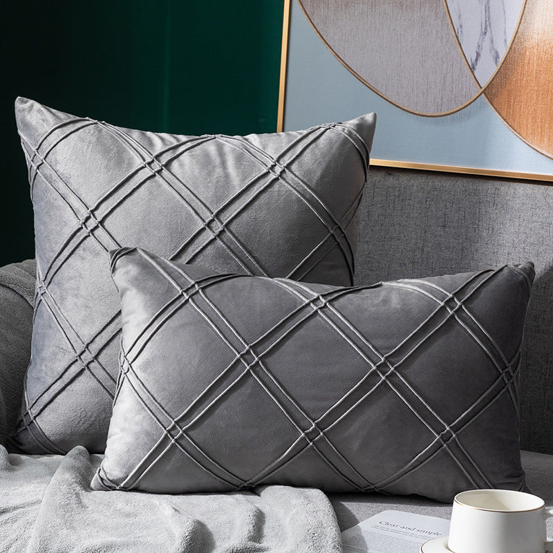 HKM-204435 Velvet Plaid Pillowcase for Home Sofa and Bedside - Soft and Breathable Cushion Cover