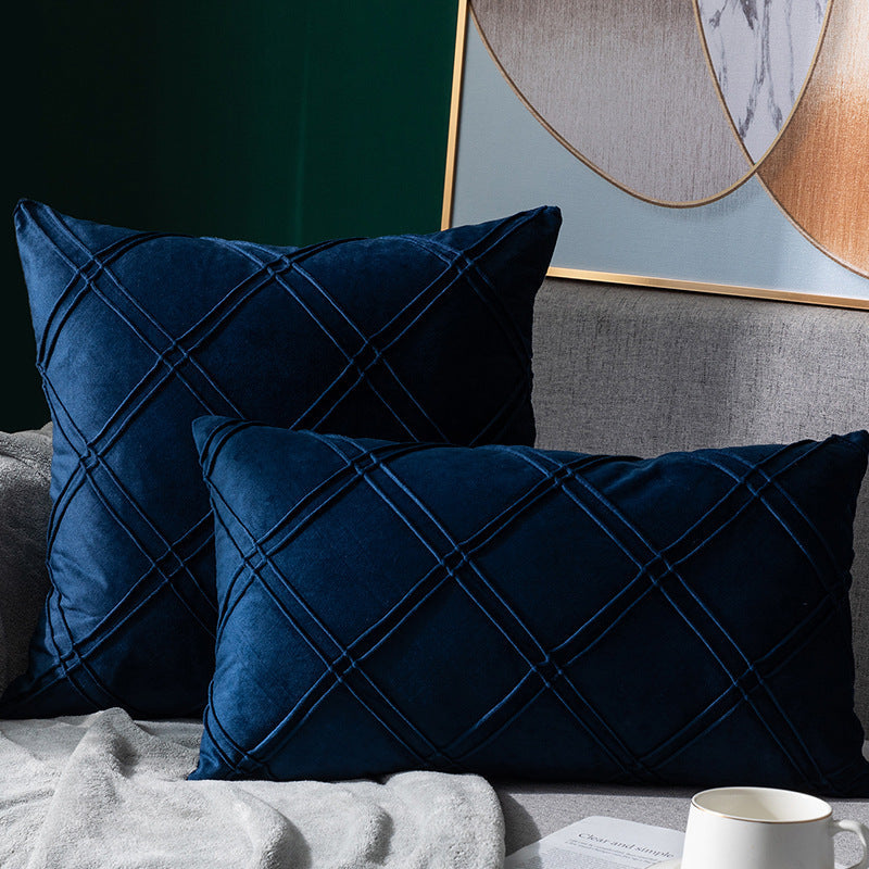 HKM-204435 Velvet Plaid Pillowcase for Home Sofa and Bedside - Soft and Breathable Cushion Cover