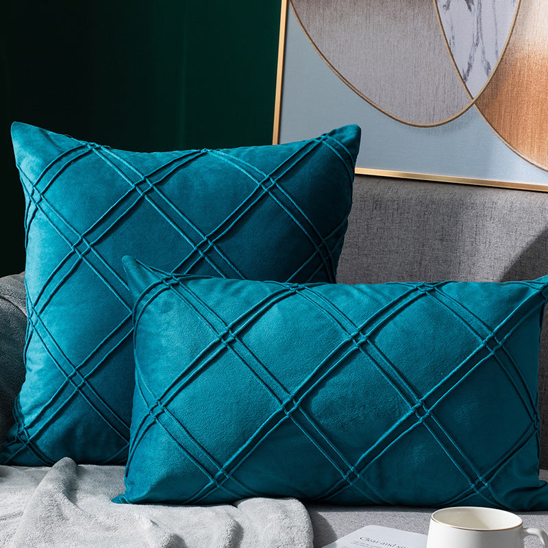 HKM-204435 Velvet Plaid Pillowcase for Home Sofa and Bedside - Soft and Breathable Cushion Cover