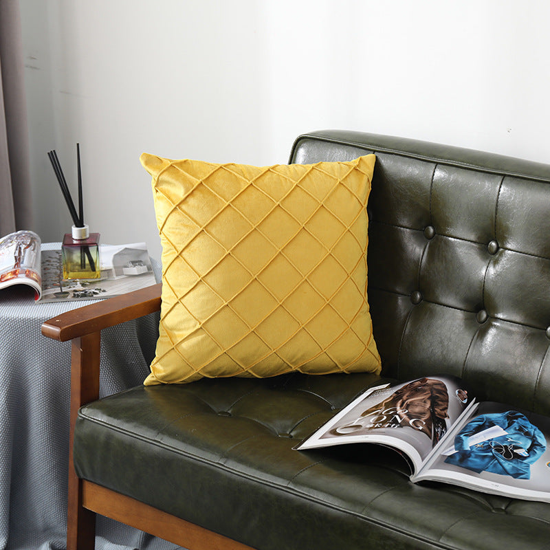 HKM-204435 Velvet Plaid Pillowcase for Home Sofa and Bedside - Soft and Breathable Cushion Cover