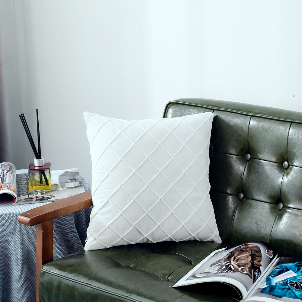 HKM-204435 Velvet Plaid Pillowcase for Home Sofa and Bedside - Soft and Breathable Cushion Cover