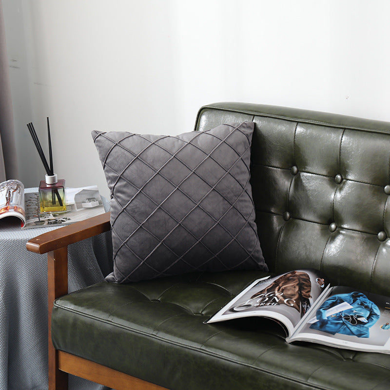 HKM-204435 Velvet Plaid Pillowcase for Home Sofa and Bedside - Soft and Breathable Cushion Cover