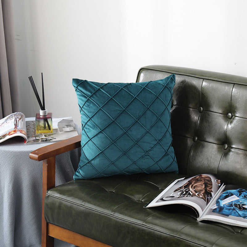 HKM-204435 Velvet Plaid Pillowcase for Home Sofa and Bedside - Soft and Breathable Cushion Cover
