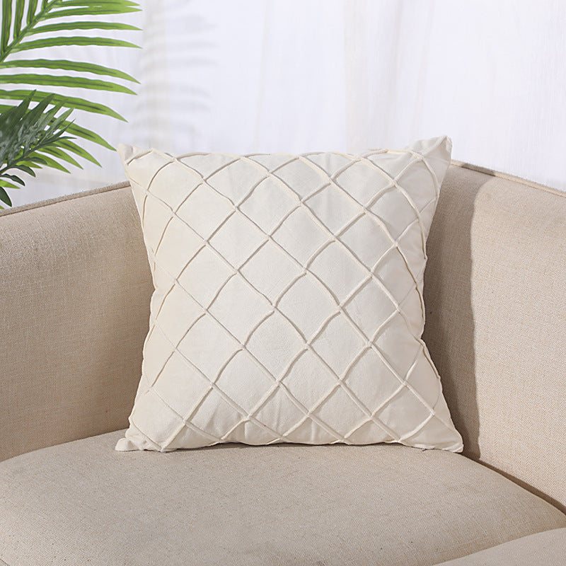 HKM-204435 Velvet Plaid Pillowcase for Home Sofa and Bedside - Soft and Breathable Cushion Cover