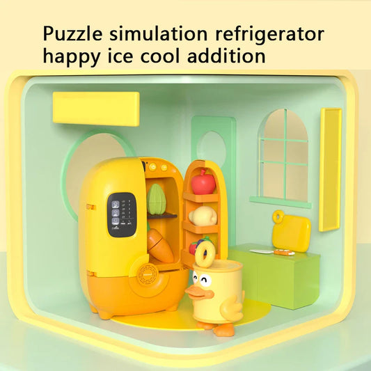 HKM-204563 Kids Play Kitchen Refrigerator with Fruits and Vegetables Cutting Set, Educational Toy for Ages 3 and Up