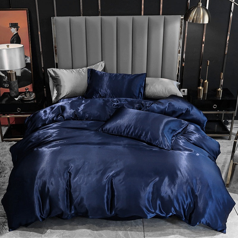HKM-204627 Imitation Silk Satin Bedding Set with Quilt Cover and Pillowcases - Multiple Colors Available