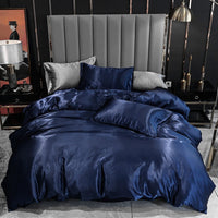 HKM-204627 Imitation Silk Satin Bedding Set with Quilt Cover and Pillowcases - Multiple Colors Available