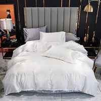 HKM-204627 Imitation Silk Satin Bedding Set with Quilt Cover and Pillowcases - Multiple Colors Available