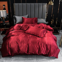 HKM-204627 Imitation Silk Satin Bedding Set with Quilt Cover and Pillowcases - Multiple Colors Available