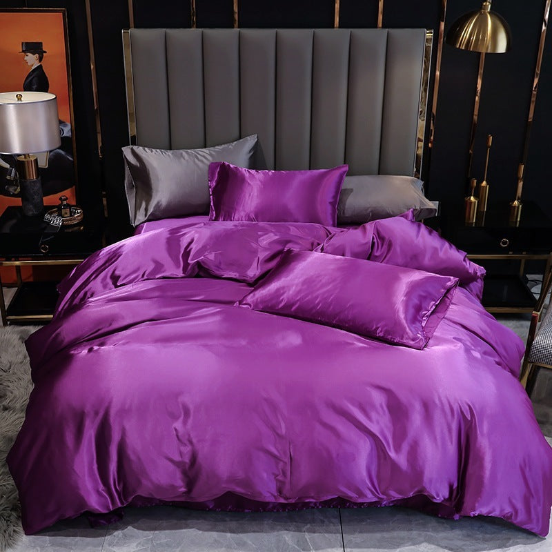 HKM-204627 Imitation Silk Satin Bedding Set with Quilt Cover and Pillowcases - Multiple Colors Available
