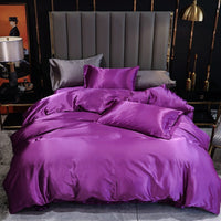 HKM-204627 Imitation Silk Satin Bedding Set with Quilt Cover and Pillowcases - Multiple Colors Available