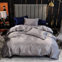 HKM-204627 Imitation Silk Satin Bedding Set with Quilt Cover and Pillowcases - Multiple Colors Available