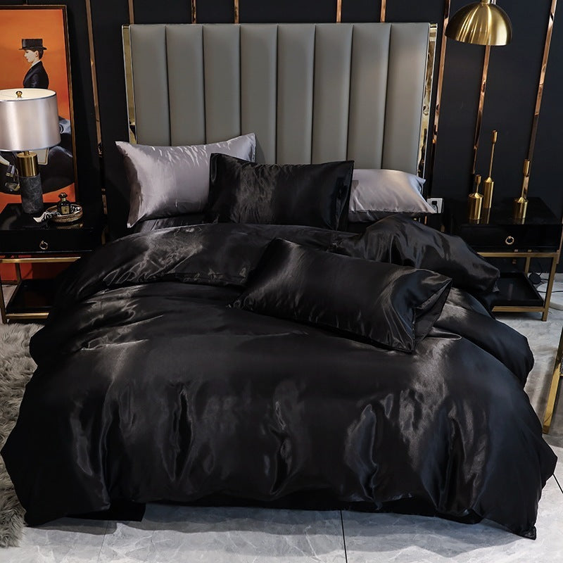 HKM-204627 Imitation Silk Satin Bedding Set with Quilt Cover and Pillowcases - Multiple Colors Available