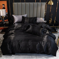 HKM-204627 Imitation Silk Satin Bedding Set with Quilt Cover and Pillowcases - Multiple Colors Available